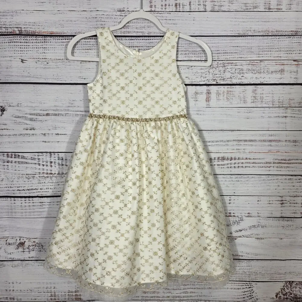 American Princess Girls Ivory Gold Glitter Tulle Party Dress Sleeveless